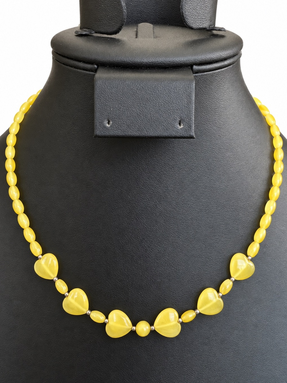 Vintage Yellow Heart Beaded Necklace Gold Filled GF Clasp 19”